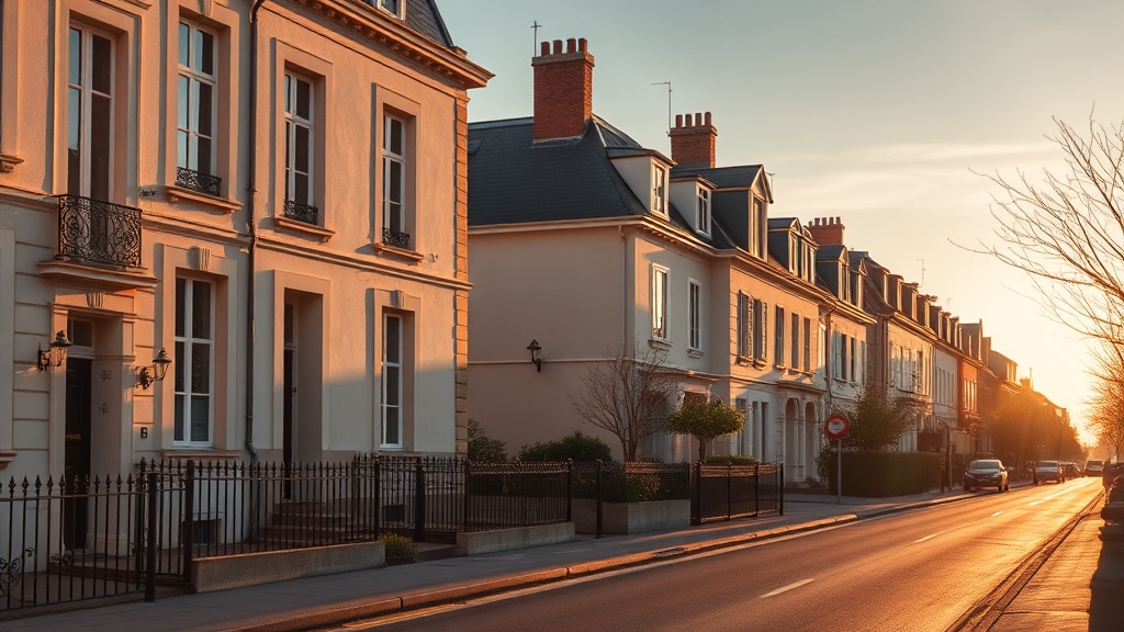 Rue résidentielle élégante à Nantes au coucher du soleil