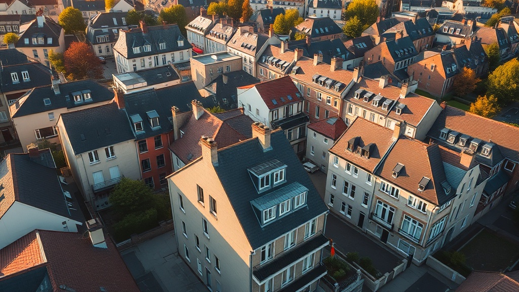 Vue aérienne de toits résidentiels à Nantes